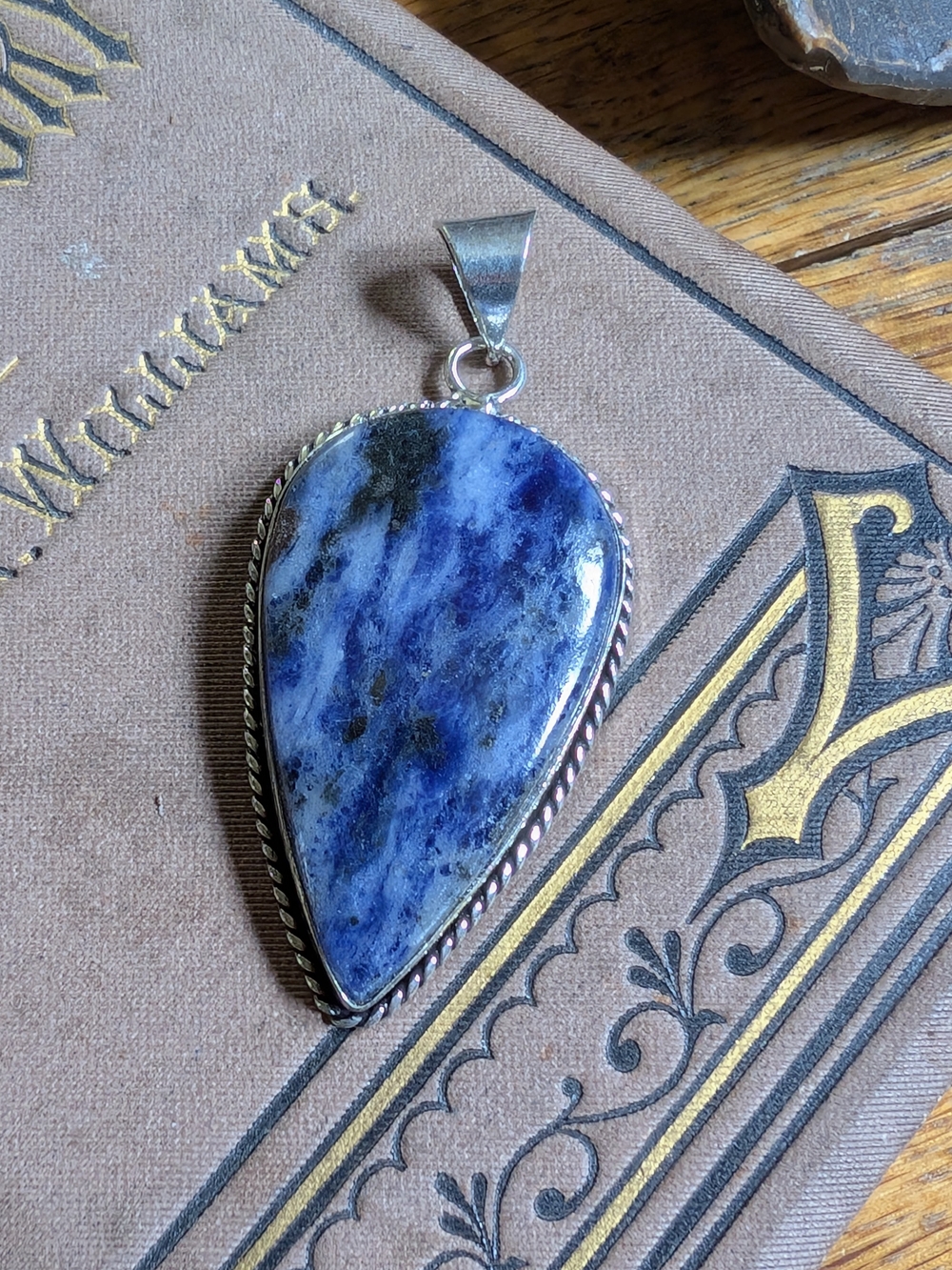 Blue Sodalite Teardrop Pendant Necklace - Sterling-Style Setting